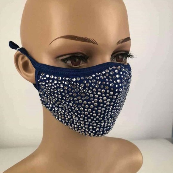 Bling Face Mask With Rhinestone Fashion Mask With Filter Pocket Adjustable - Picture 6 of 16